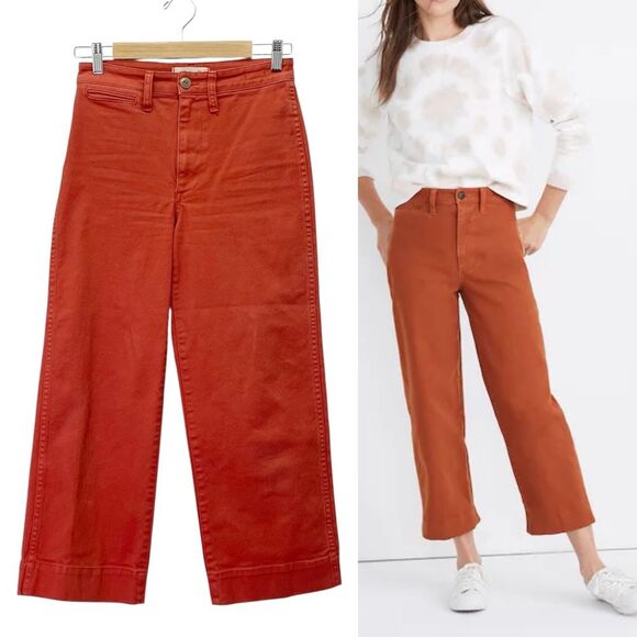 Madewell Pants - Madewell Slim Emmett Wide Leg Crop Pants Warm Nutmeg Rust Cotton Size 24 | 00